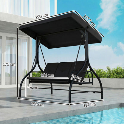 3 Seater Canopy Swing Chair Porch Hammock Bed, Black
