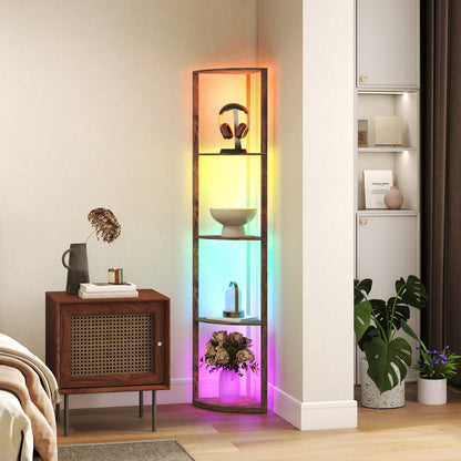 RGB LED Floor Lamp with Shelves and Remote Control for Living Room