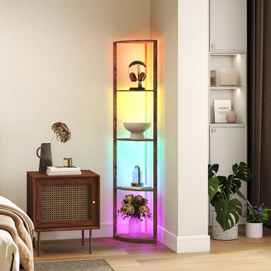 RGB LED Floor Lamp with Shelves and Remote Control for Living Room