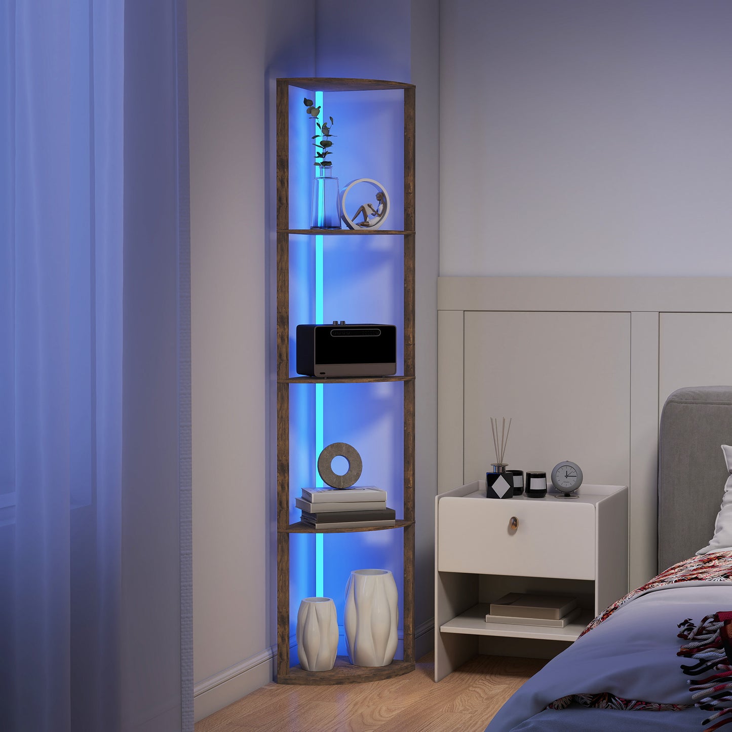 RGB LED Floor Lamp with Shelves and Remote Control for Living Room