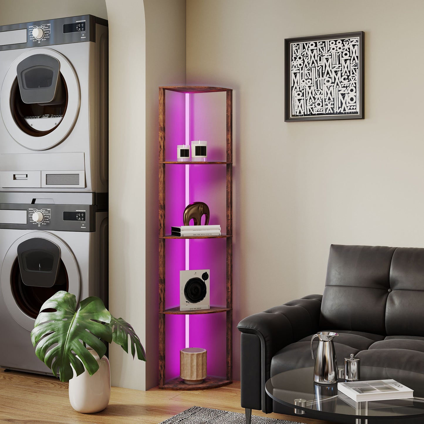 RGB LED Floor Lamp with Shelves and Remote Control for Living Room