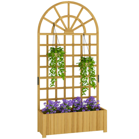 Wooden Raised Planter with Lattice Trellis for Climbing Plants
