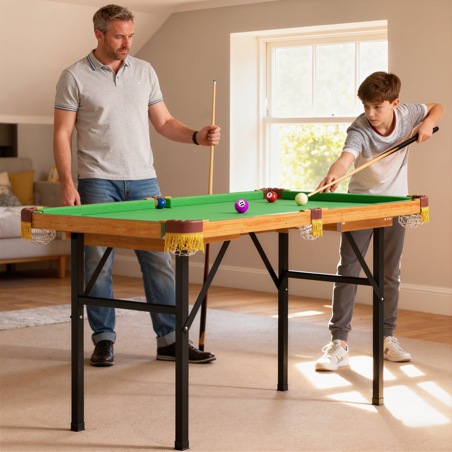 4FT Folding Pool Table, Mini Pool Game Billiards Table Set with 2 Cues, 16 Balls, Chalk, Triangle, Brush for Kids and Adults, Green