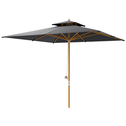 3(m) Wood Square Umbrella Garden Market Parasol Sunshade Black