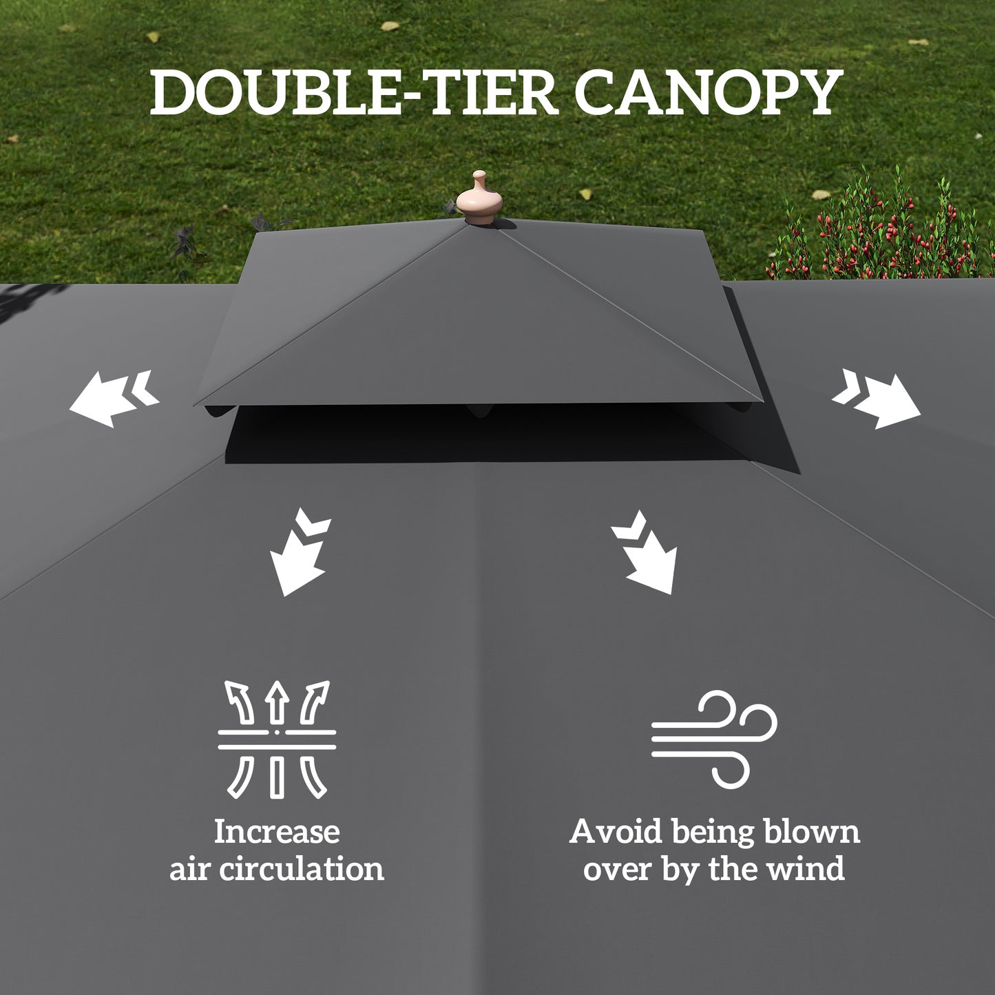 3(m) Wood Square Umbrella Garden Market Parasol Sunshade Black