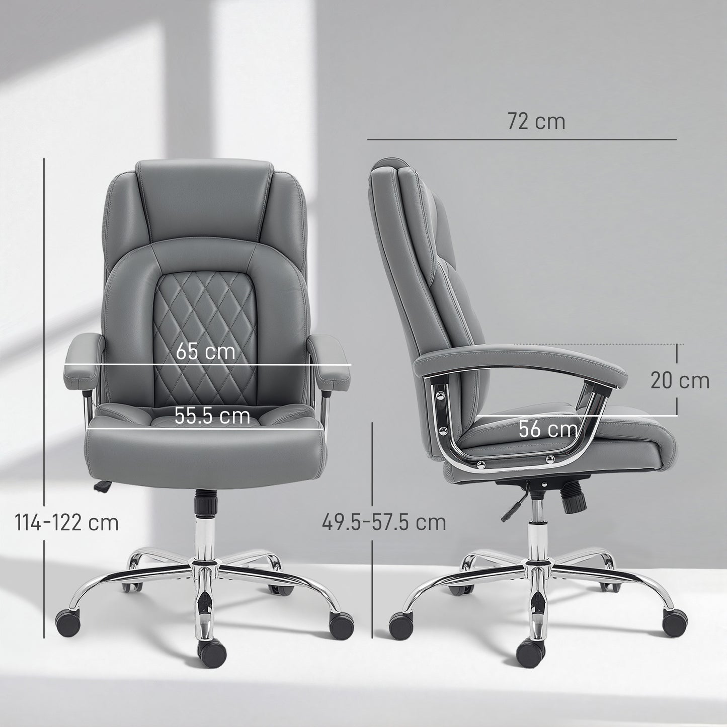 Office Chair 180kg, High Back Desk Chair with Spring Cushion, Grey