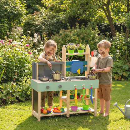 Mud Kitchen with Faucet, Kitchen Accessories, Garden Tools, Blue