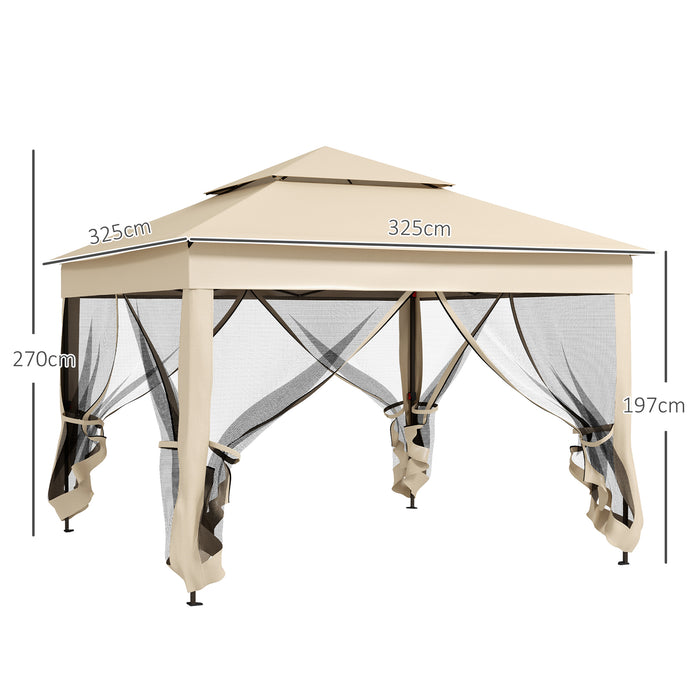 3 x 3(m) Pop Up Gazebo, Double-roof Garden Tent with Netting and Carry Bag, Party Event Shelter for Outdoor Patio, Cream White