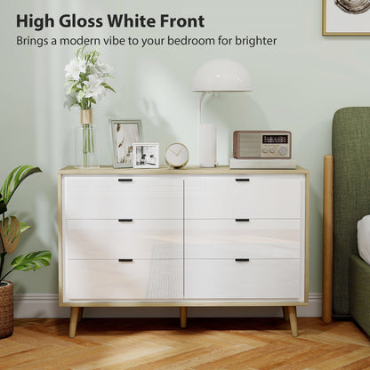 Storage Cabinet with 6 Drawers and 5 Legs, High Gloss White