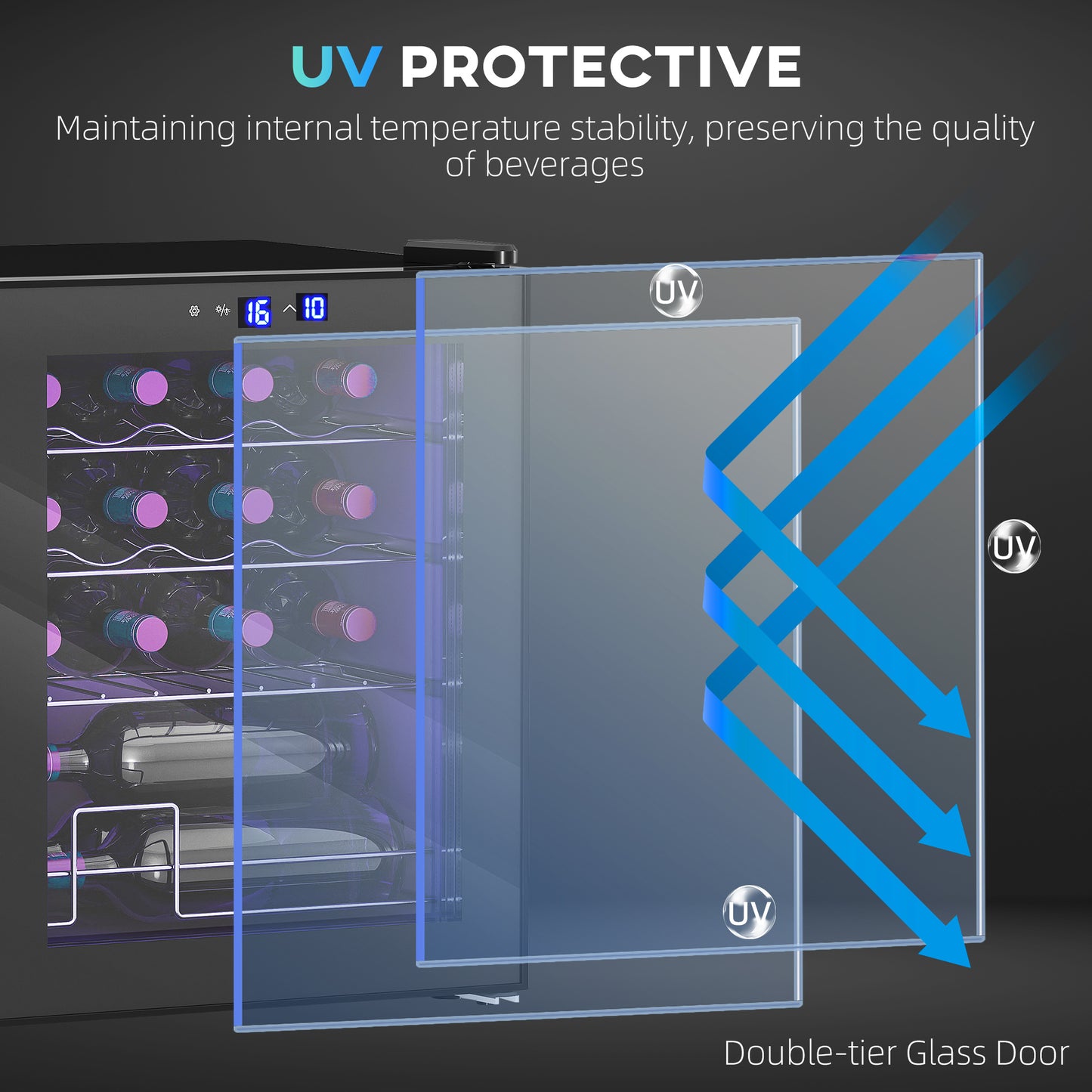 16 Bottle Wine Cooler with Adjustable Temperature Control, Black