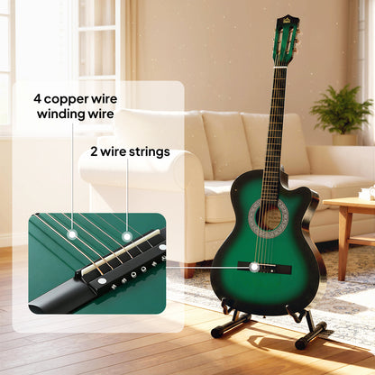 Beginner Acoustic Electric Cutaway Guitar Adult Junior Guitar, Green