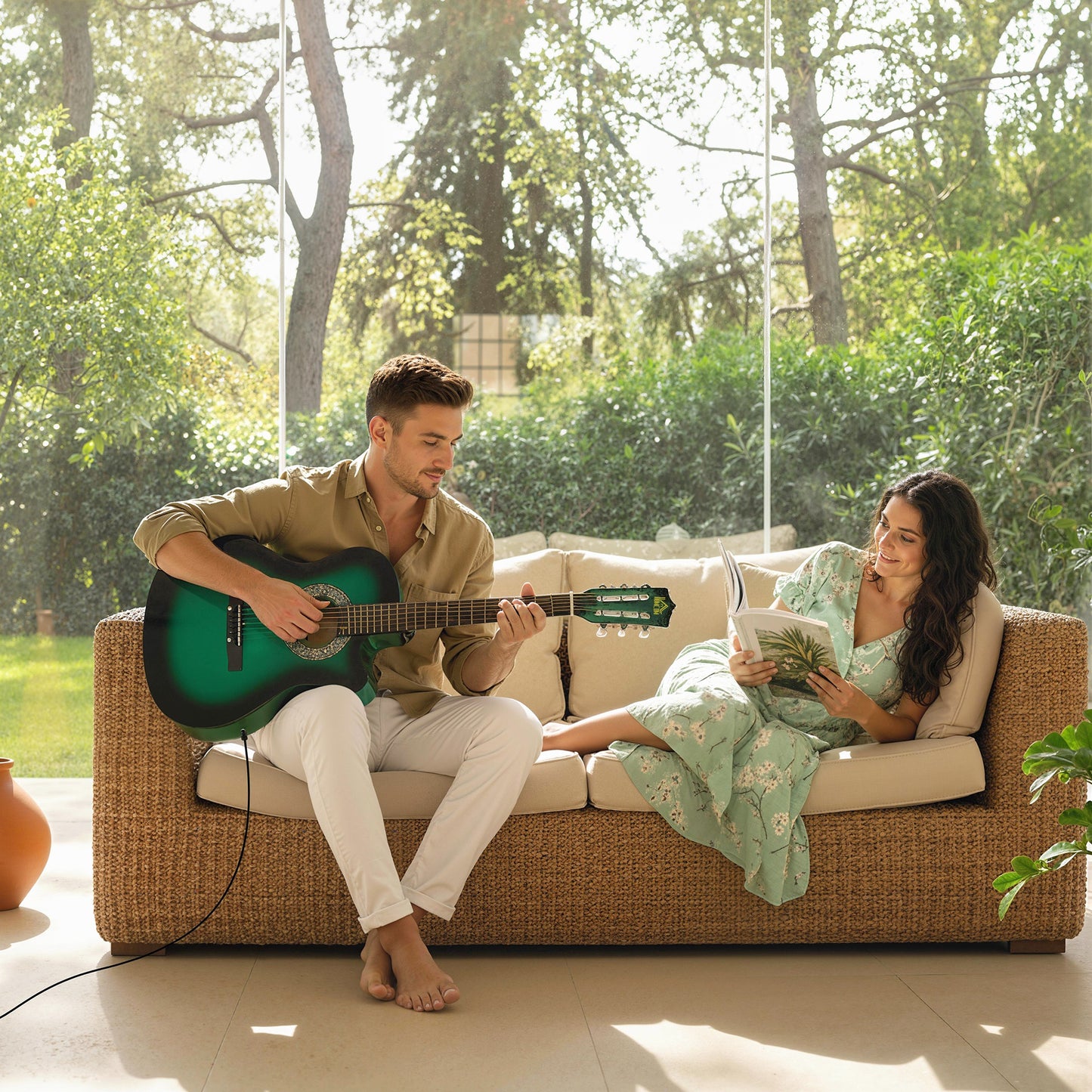 Beginner Acoustic Electric Cutaway Guitar Adult Junior Guitar, Green