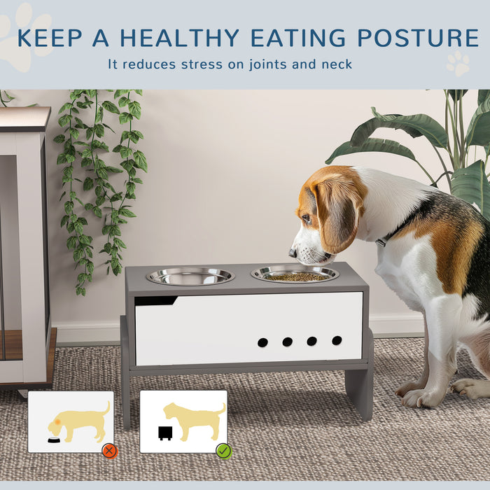 Height Adjustable Dog Feeding Storage w/ 2 Stainless Steel Bowls