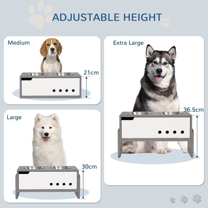 Height Adjustable Dog Feeding Storage w/ 2 Stainless Steel Bowls