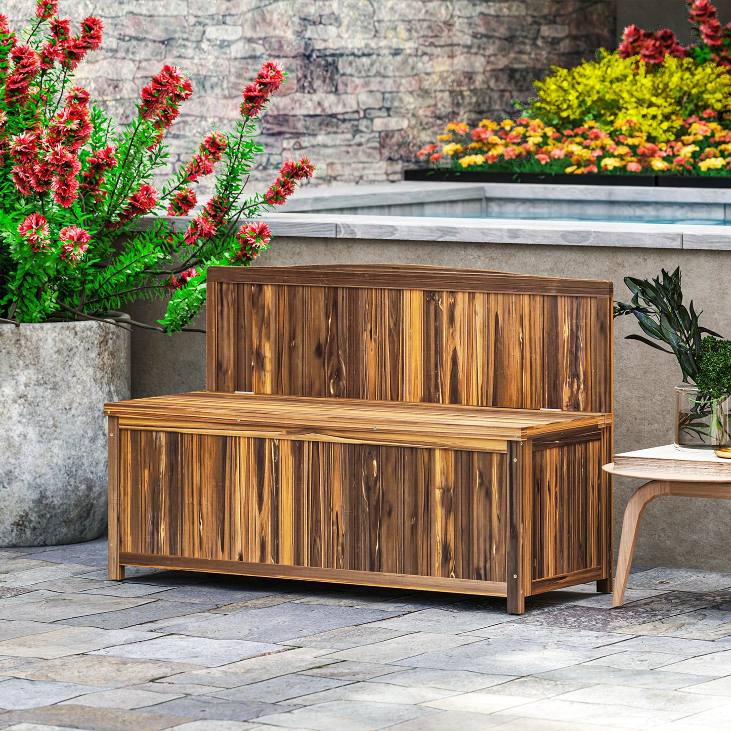 Wood Storage Bench for Patio, Outdoor Garden Seating, Brown