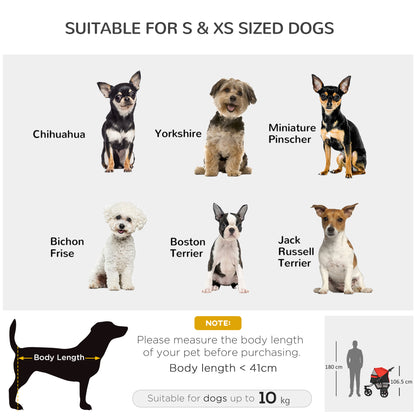 Folding Pet Stroller 3 Wheel Dog Jogger Travel Carrier Adjustable Canopy Storage Brake Mesh Window for Small Miniature Dog Cat Red