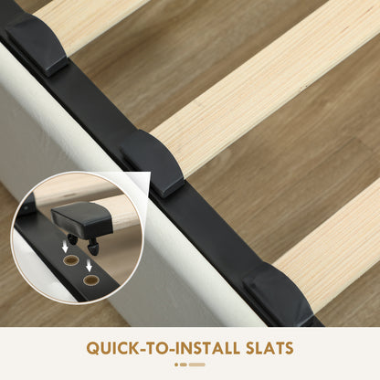 King Size Bed Frame with Storage and Adjustable Headboard, Cream