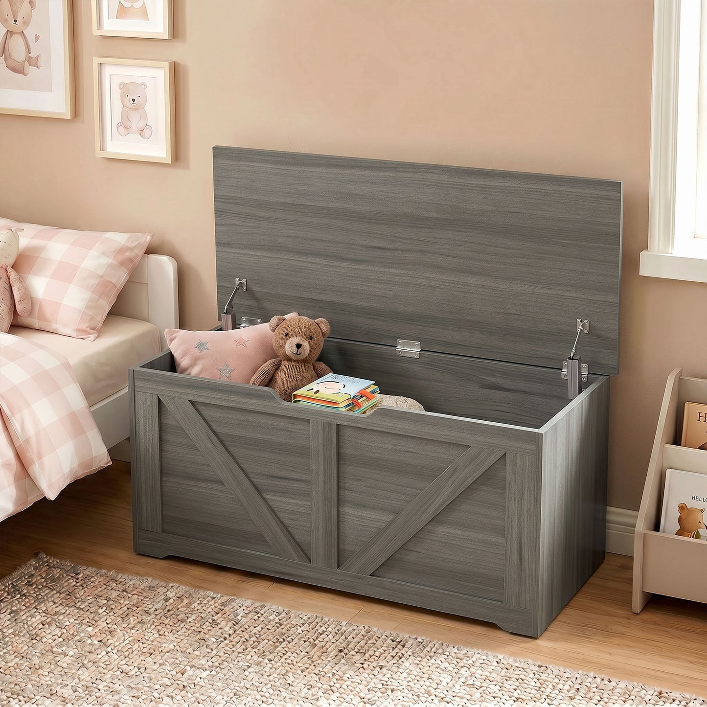Storage Trunk for Living Room, with Safety Hinges, 100cm, Dark Grey