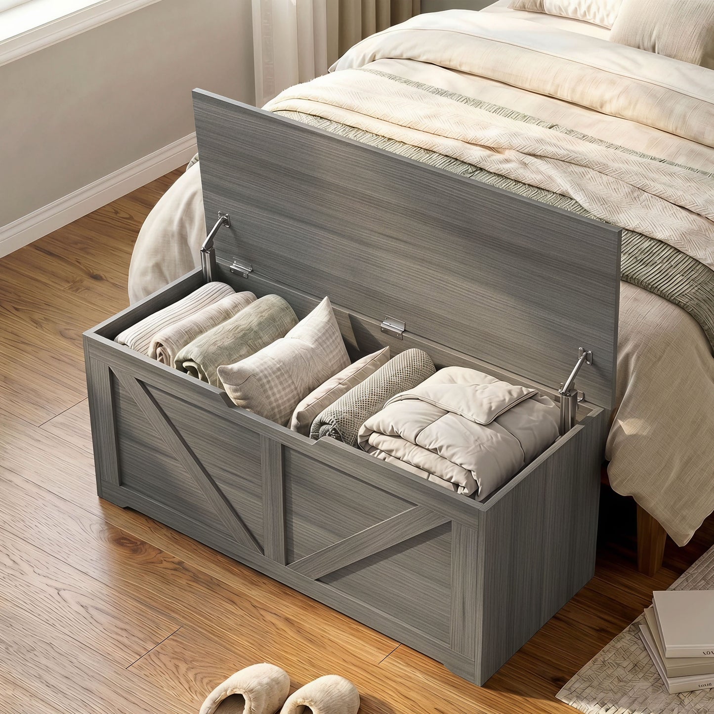 Storage Trunk for Living Room, with Safety Hinges, 100cm, Dark Grey