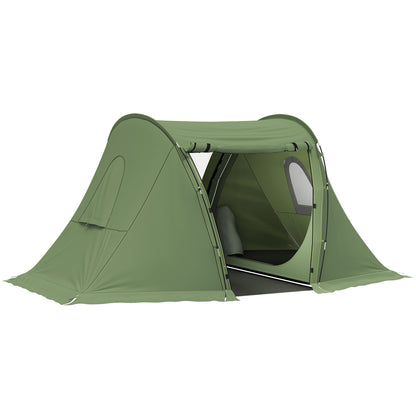 3 Man Camping Tent with 2 Bedrooms, 3000mm Waterproof, Green