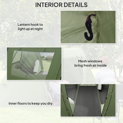 3 Man Camping Tent with 2 Bedrooms, 3000mm Waterproof, Green