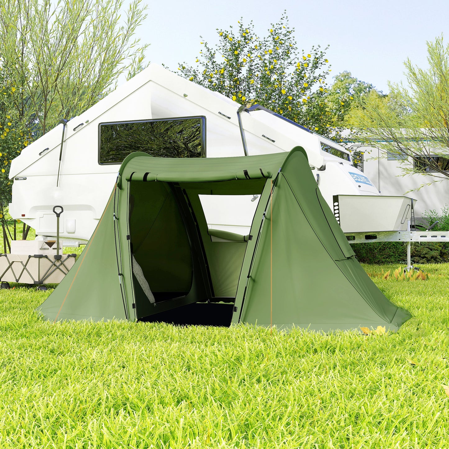 3 Man Camping Tent with 2 Bedrooms, 3000mm Waterproof, Green