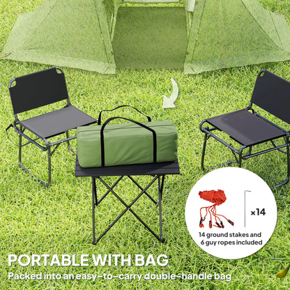 3 Man Camping Tent with 2 Bedrooms, 3000mm Waterproof, Green