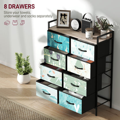 8-Drawer Chest of Drawers, Fabric Dresser with Open Shelf, Blue