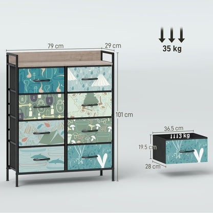 8-Drawer Chest of Drawers, Fabric Dresser with Open Shelf, Blue