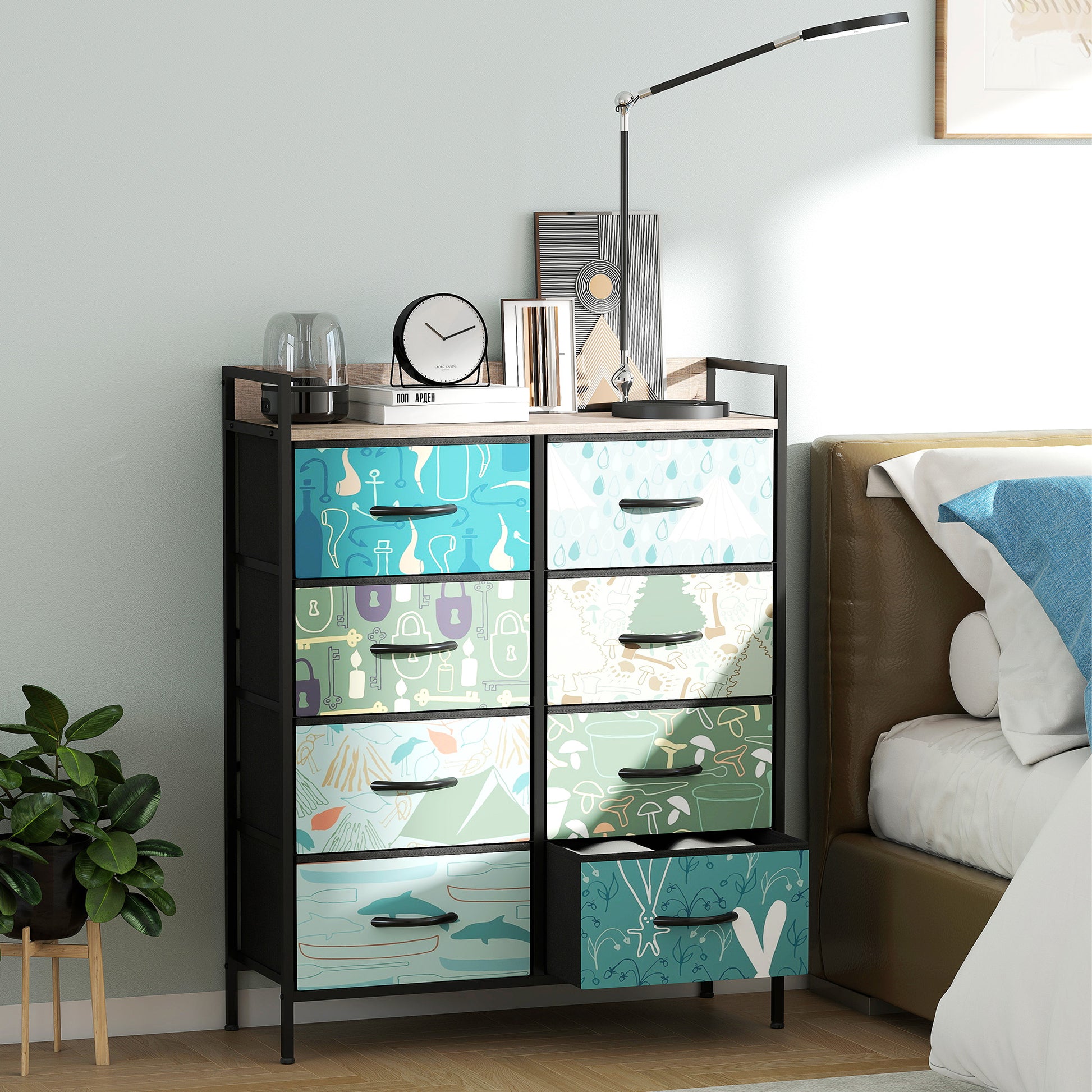8-Drawer Chest of Drawers, Fabric Dresser with Open Shelf, Blue QuidsIn Superstore 8-Drawer Chest of Drawers, Fabric Dresser with Open Shelf, Blue QuidsIn Superstore