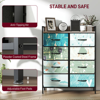 8-Drawer Chest of Drawers, Fabric Dresser with Open Shelf, Blue