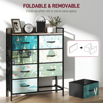 8-Drawer Chest of Drawers, Fabric Dresser with Open Shelf, Blue