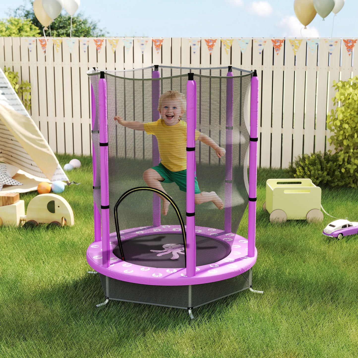 4.6FT Kids Trampoline with Safety Enclosure Net, Purple