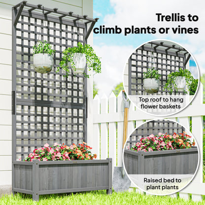 Wood Planter with Trellis for Climbing Plants Planter Box Dark Grey