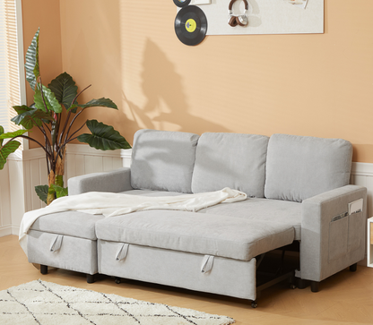 Pull Out Sofa Bed L Shape Corner Sofa w/ Reversible Chaise Light Grey