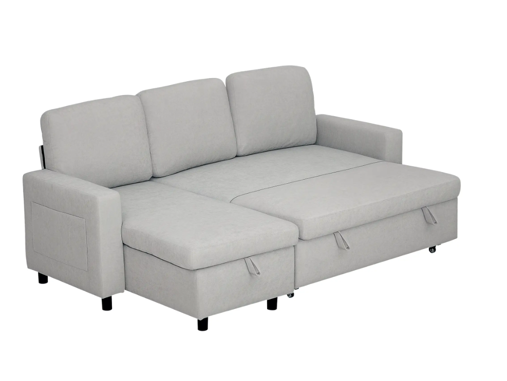 Pull Out Sofa Bed L Shape Corner Sofa w/ Reversible Chaise Light Grey