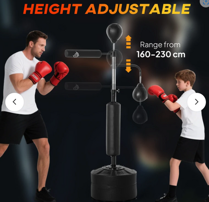 3-in-1 Boxing Punching Bag Free Standing with 2 Speed Balls, 360° Relax Bar, PU-Wrapped Boxing Bag and Fillable Base, 160-230cm Adjustable Height, Red