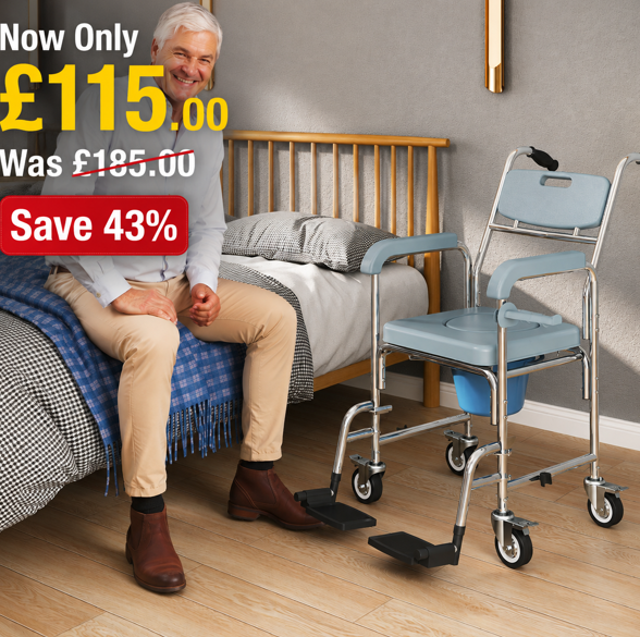 4 in 1 Shower Chair with Wheels, Bedside Commode Wheelchair, Grey