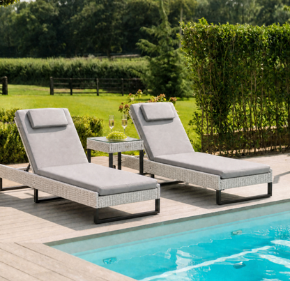 Rattan Sun Lounger Set w/ Cushions, 5-Level Chaise Lounge Chairs, Grey