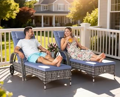 3 Piece Rattan Sun Loungers with Cushions & Coffee Table - Grey