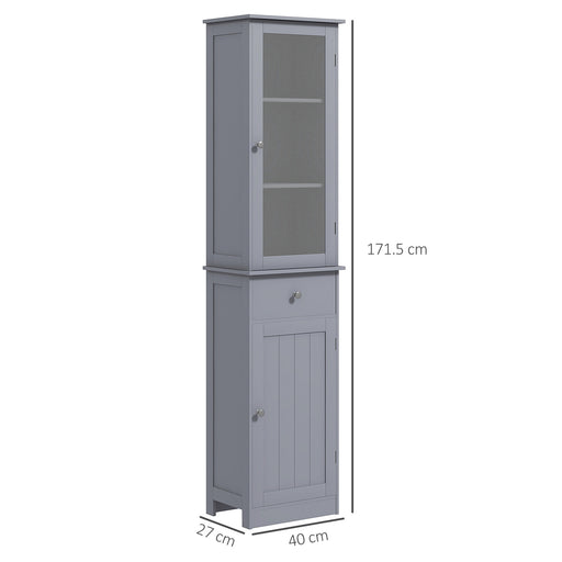 Storage Cabinet Organizer Tower with Shelves & Drawer, Grey