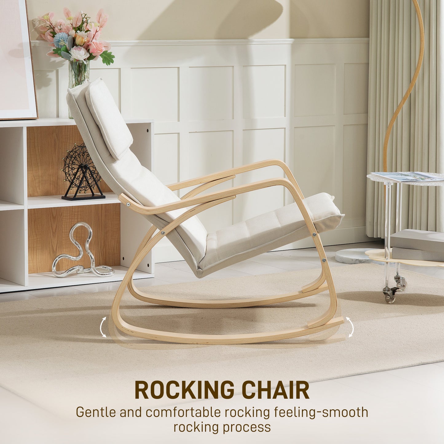 Comfortable Relax Rocking Chair with High Back, Cream White