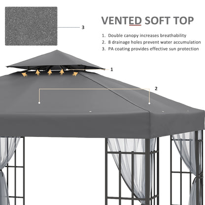 3 x 3(m) Patio Gazebo Canopy Garden Pavilion Tent Shelter with 2 Tier Roof and Mosquito Netting, Steel Frame, Grey