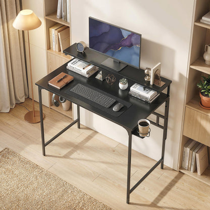 Computer Desk, 80cm Home Office Study Table with Hutch Shelf, Black