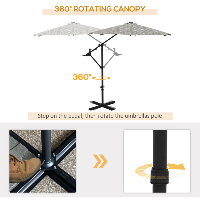 3(m) Convertible Cantilever Parasol and Centre-post Garden Parasol with Cross Base, 360 Rotation Banana Parasol with Crank Handle