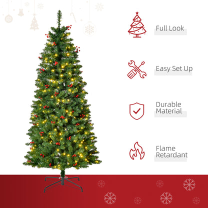 5FT Prelit Pencil Christmas Tree w/ LED Light, Berry, Xmas Decoration