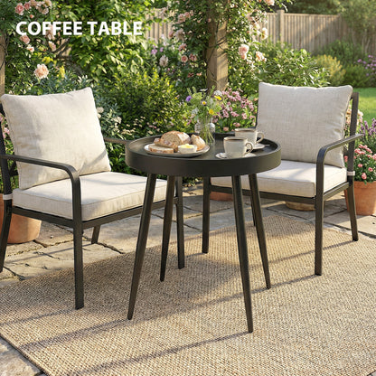 49.5 cm Round Garden Table, Small Outdoor Coffee Side Table with Plastic Tray-Style Top, Metal Legs, Garden Tables for Indoor, Patio, Porch, Balcony, Black