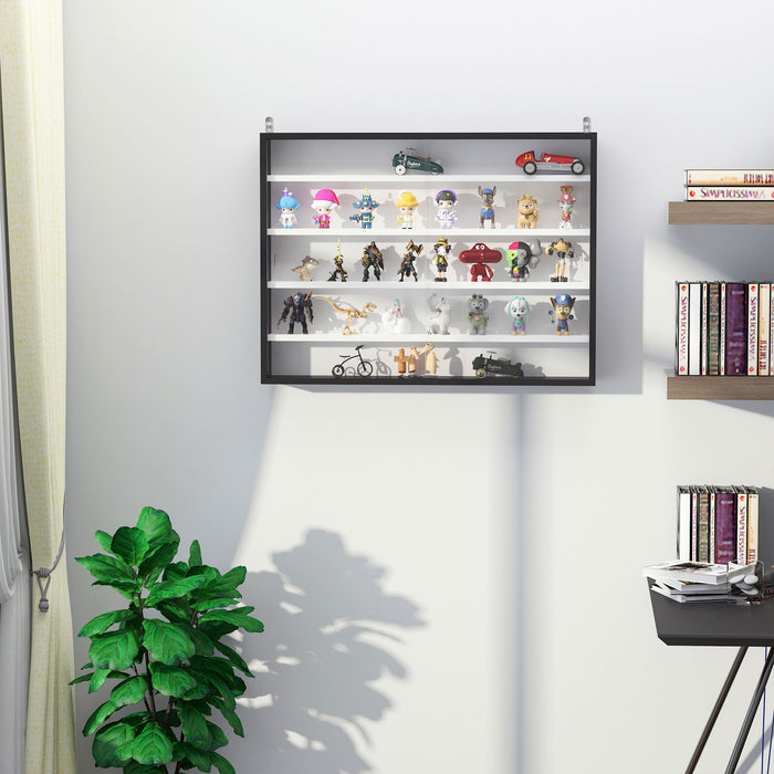 5-Tier Wall Display Shelf Unit Cabinet w/ 4 Adjustable Shelves Glass Doors Home Office Ornaments 60x80cm Black/White