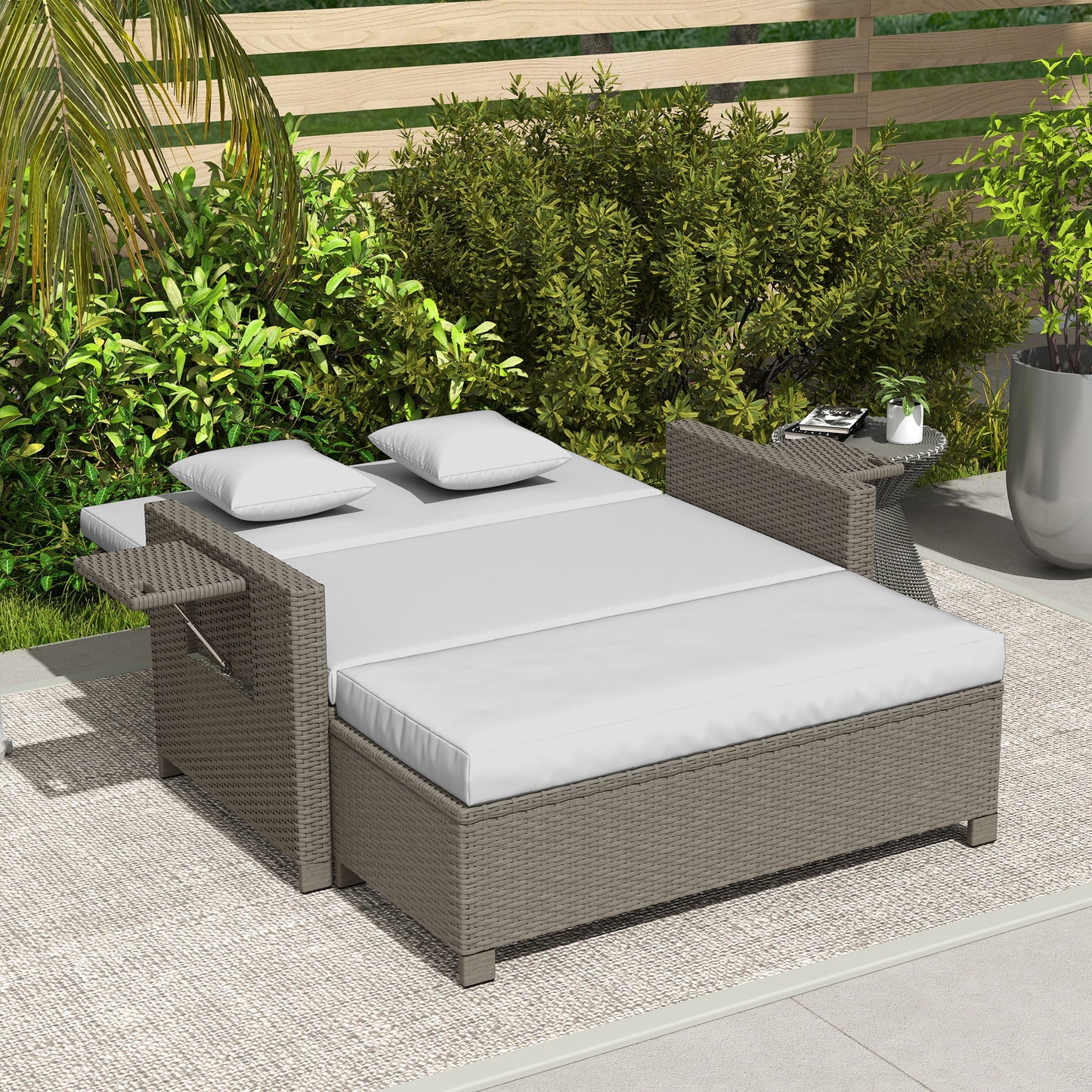 Garden Rattan Furniture Set 2 Seater Patio Sun Lounger Daybed Sun Bed