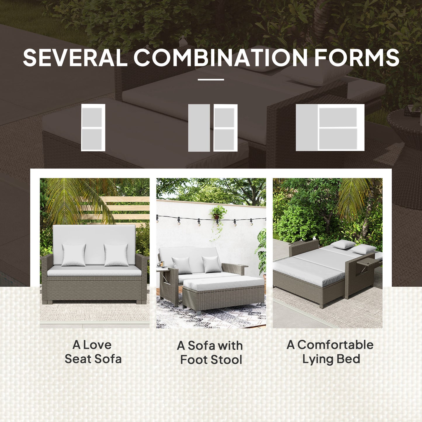 Garden Rattan Furniture Set 2 Seater Patio Sun Lounger Daybed Sun Bed